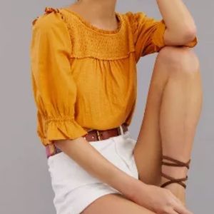 Anthropologie Smocked Puff Sleeve Peasant Knit Top Sz XXS
